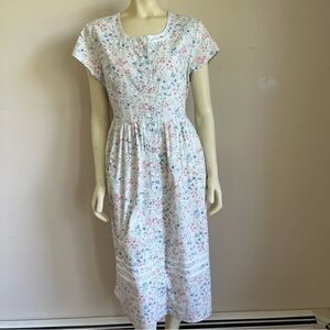 Nwt Lanz of Salzburg Mint Floral Meadow Prairie Shirt Dress Tie Waist M